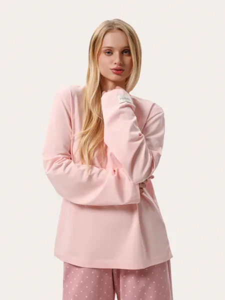 Bluză oversize roz, cu mânecă lungă