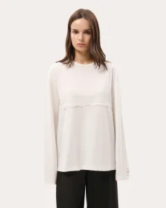 Bluză albă oversize cu dantelă pe piept