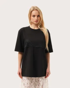 Tricou negru cu dantelă neagră