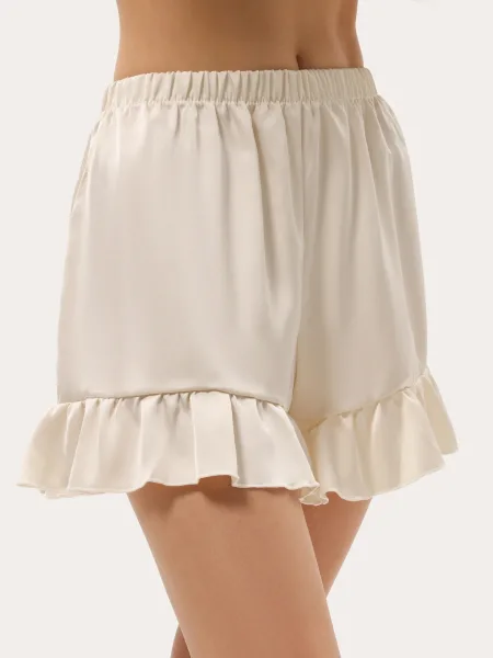 Pantaloni scurți mini din mătase, culoare lapte