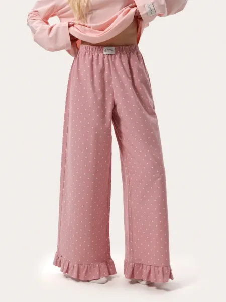 Pantaloni de casă călduroși, roz, cu inimioare