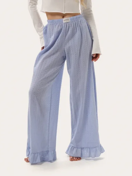 Pantaloni bleu cu volane din batiste fină