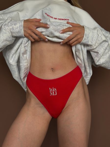 Chiloți brazilieni roșii cu broderie „His MJ”