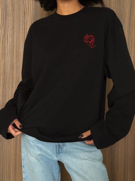 Bluză unisex neagră, cu mânecă lungă și broderie