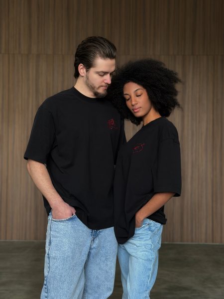 Tricou unisex negru, cu broderie