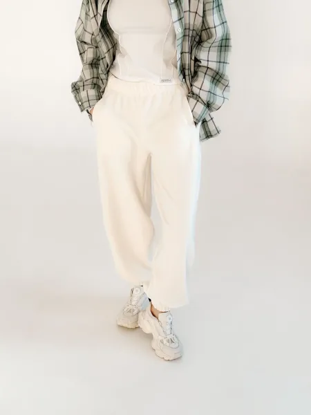 Joggeri crem din fleece premium