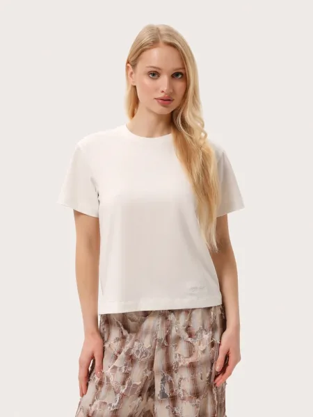 Tricou clasic din bumbac, culoare alb lăptos