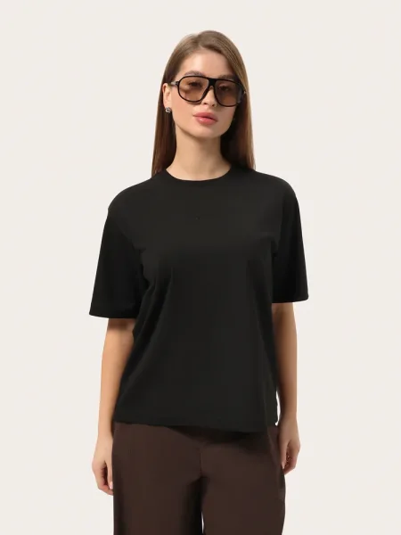 Tricou oversize negru de bază, cu logo