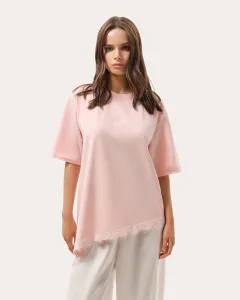 Tricou roz cu tiv asimetric din dantelă