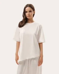 Tricou ivoire cu tiv asimetric din dantelă