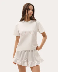 Tricou ivoire cu broderie pe piept
