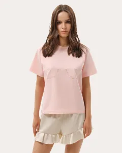 Tricou roz cu broderie pe piept