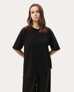 Tricou negru cu tiv asimetric din dantelă