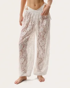 Pantaloni jogger din dantelă, culoare lapte