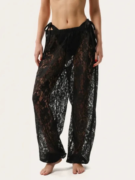 Pantaloni jogger din dantelă, negri