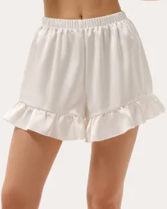 Pantaloni scurți mini albi cu volane