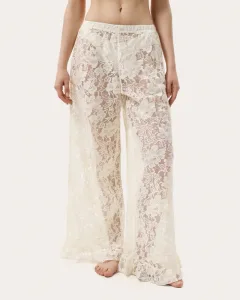 Pantaloni crem din dantelă cu volane