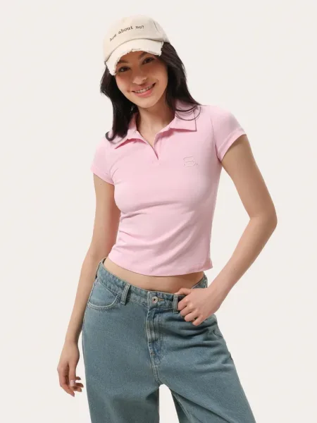 Tricou polo roz cambrat