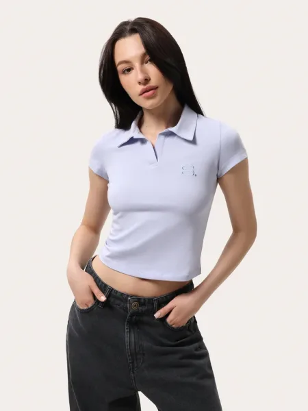 Tricou polo albastru-viorele cambrat