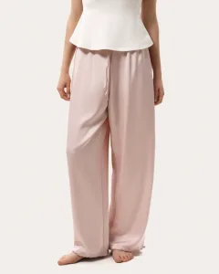 Pantaloni satin pudrat cu șnururi de ajustare
